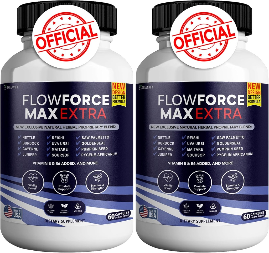 Flow Force Max Extra Prostate Supplementi per Capsule Uomo, Integratori per la Salute - Massima Forza, Tutto Naturale per supportare la Funzione Normale e Sana (120 capsule) (2 Pack)