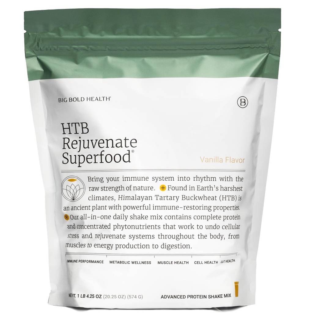 BIG BOLD HEALTH HTB Rejuvenate Superfood Pflanzenbasiertes Protein ⏐ Himalaya Tartary Buckwheat mit Polyphenolen & 17g Protein ⏐ Gut Support & Immun Balance (Vanilla Flavor)