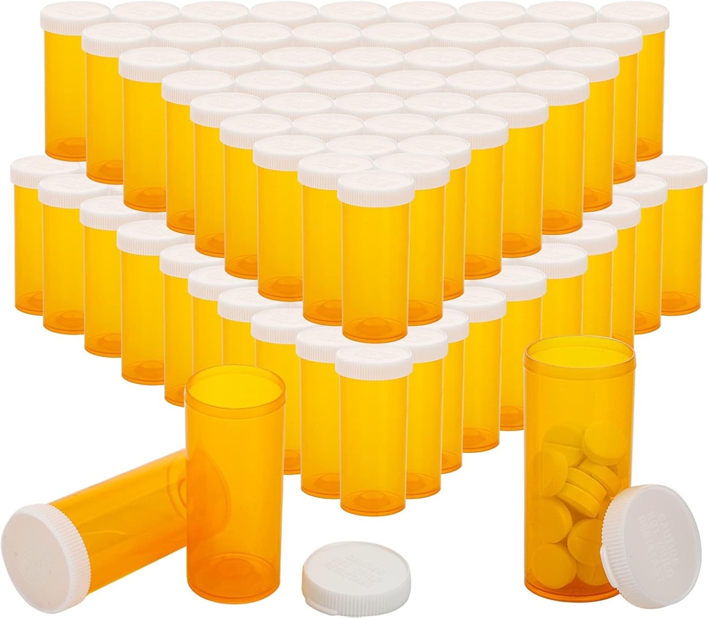 SOUJOY 100 Pack Leere Pillen Flaschen, 8 Drams Verschreibungsmedizin Vials mit Kappen, Mehr Gebrauch Medizin Container für Pille, Handwerk, Candy, Ergänzungen und mehr