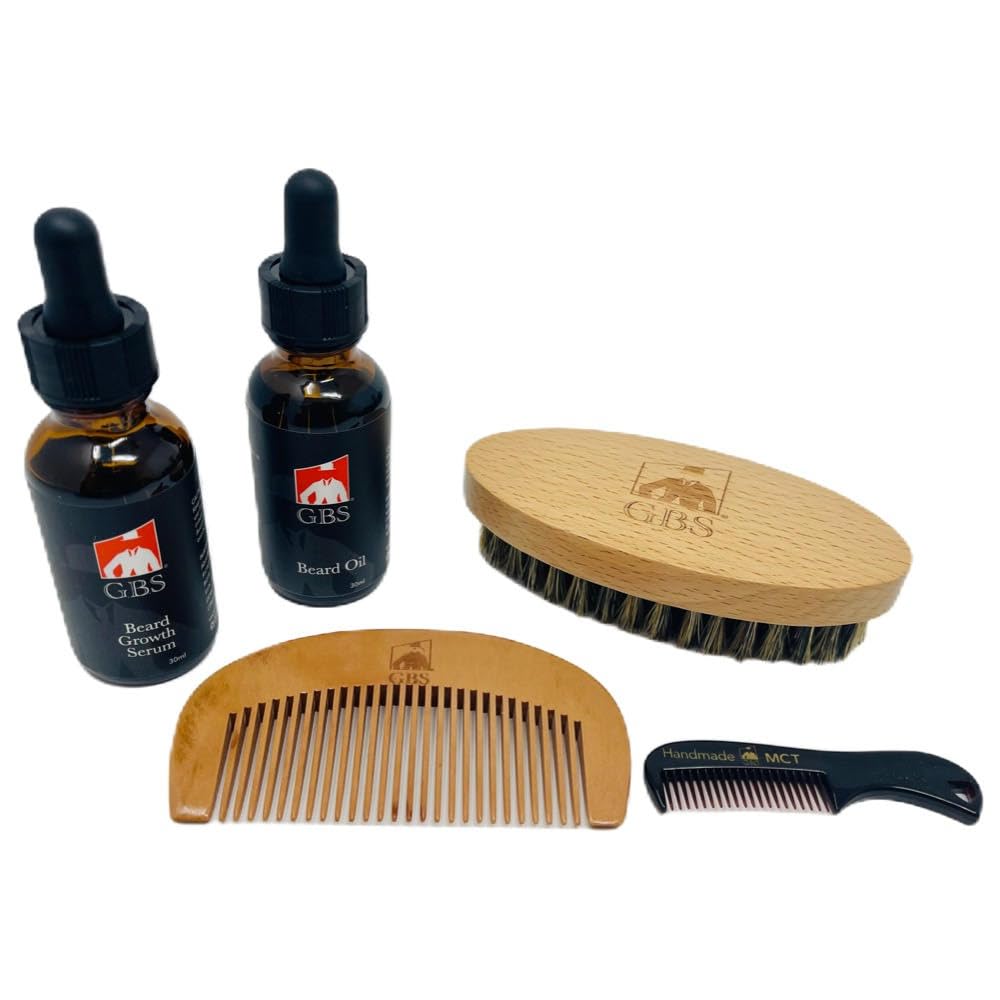 G.B.S All Natural Beard Grooming Set - Includes Wooden Beard Comb, Travel Beard Brush, and Mustache Comb - Perfekt für jede Haarstruktur