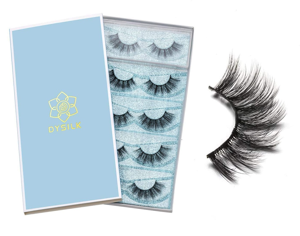 DYSILK ciglia False Ciglia - Ciglia Ciglia Mink 5 coppie 6D Lashes Pack Cenere Fluffy Ciglia Fake Ciglia naturali Look Wispy Ciglia Strip Lash Faux False Ciglia Estensioni Kit | 001-15mm