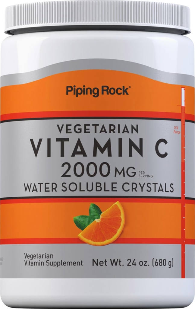 Piping Rock Vitamin C Pulver | 24 oz | 2000mg | Wasser lösliche Kristalle | als Ascorbinsäure | Vegetarisch, Non-GMO, Glutenfreie Ergänzung