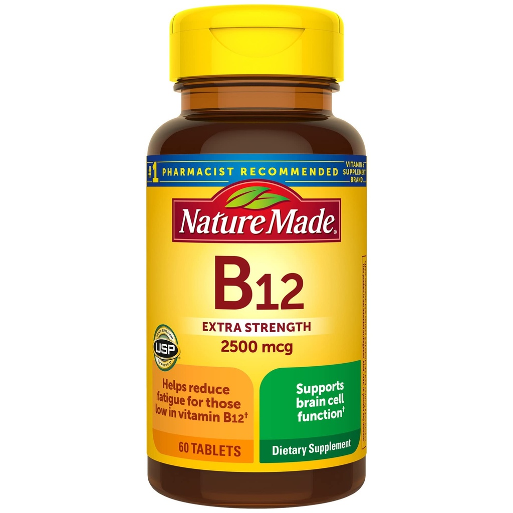Vitamina B12 2500 mcg, Vitamine B12, Integratore alimentare per il supporto al metabolismo energetico, 60 compresse, alimentazione di 60 giorni