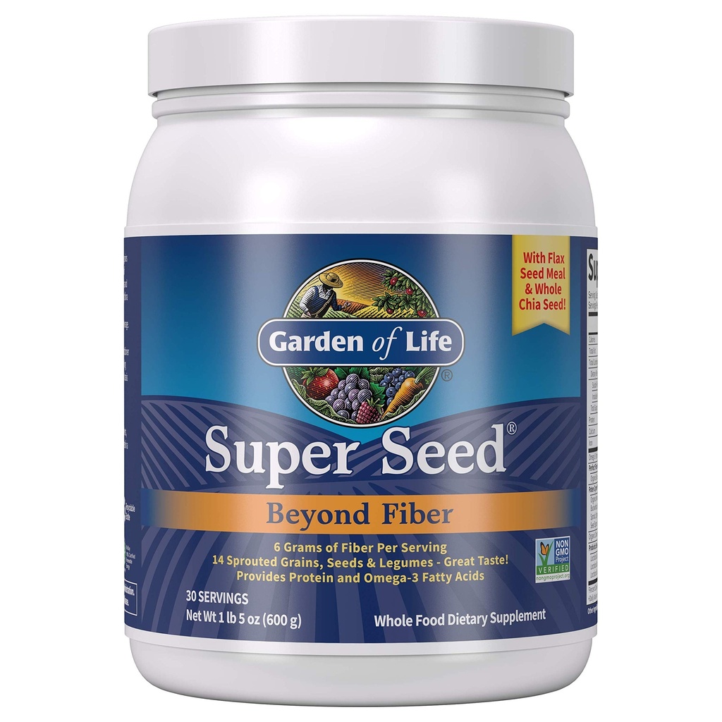 Garten des Lebens Super Seed - Vegetarische Ganze Nahrungsfaserergänzung mit Protein und Omega 3, 5oz (600g) Pulver