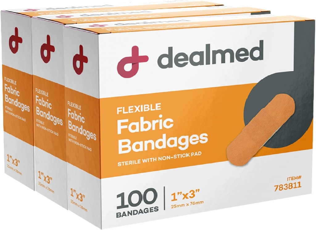 Bandes adhésives souples en tissu stérile – 1x3 pouce – 100/Box - 3 boîtes - Pack de bande de premiers soins respirant - Patch souple pour trousses médicales, d'urgence et clinique