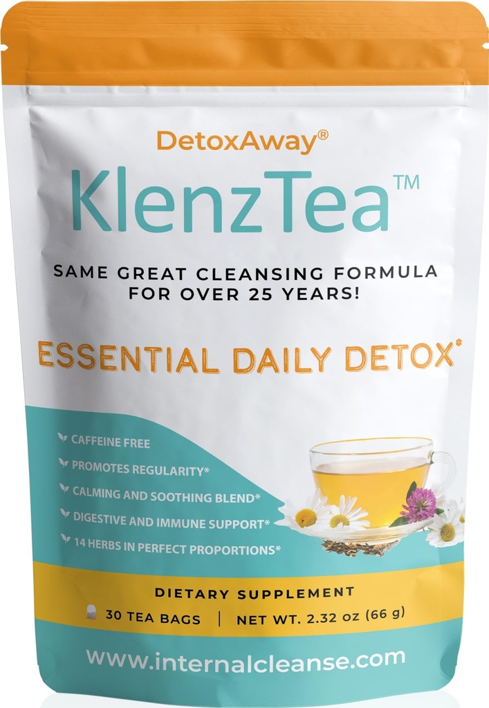 KlenzTeaTM - DetoxAway® il fegato, Lymph, Colon & rene con 14 ingredienti accuratamente selezionati. (30 Borse da tè)