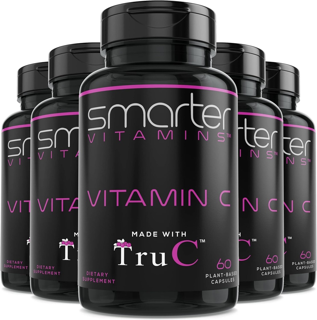 (5 packs) Vitamine C d'aliments crus entiers provenant de baies, d'antioxydants de qualité supérieure, de bioflavonoïdes et de polyphénols, 300 capsules véganes