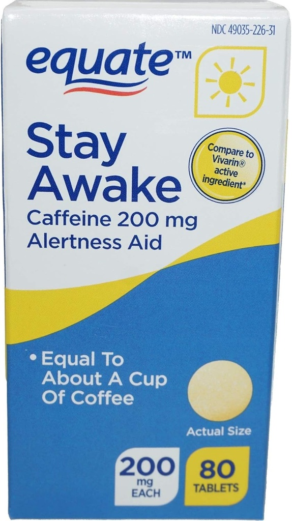 Equate - Stay Awake - Alertness Aid with Caffeine | Maximum Strength | Reduces Fatigue - 80 Tabletten 200 Mg (Pack von 2) (2)