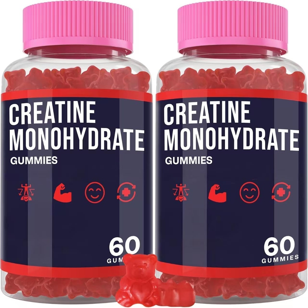Creatina Monoidrato Gummies per Donne & Uomini, Creatina con Taurine & B6, Masticabile Creatina Pre Workout Gummies, Creatina per Uomini & Donne - 2 Bottiglie