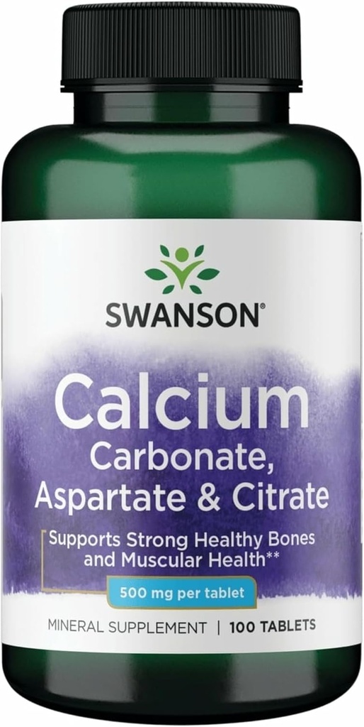 Swanson Calcium (Carbonate Aspartate & Citrate) 500 Milligrams 100 Tabs