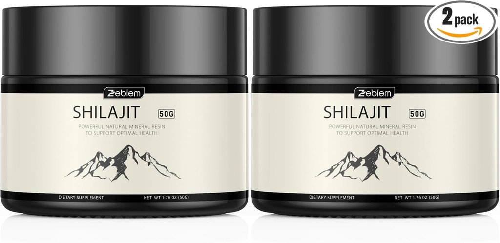Shilajit Himalayan Organic Shilajit Resin Versorgung mit Bio Ayurvedic Blend in Hoher Potenz für Energie, Stärke Boost&Immune Unterstützung für Männer und Frauen(50 Gramm,2 Packung)