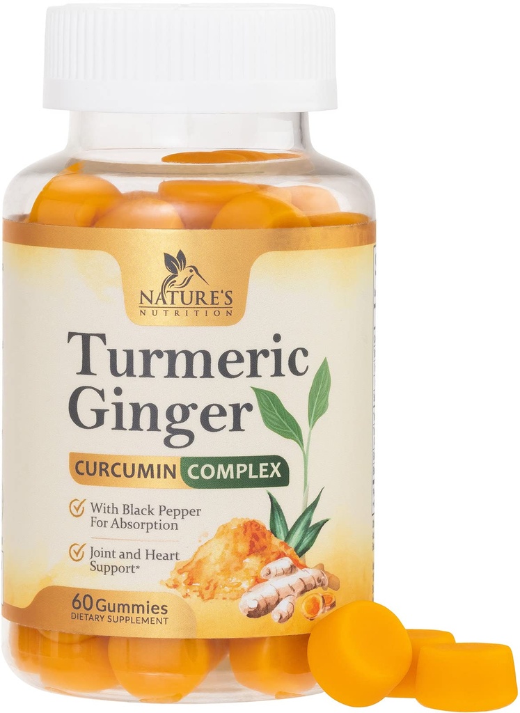 Curcuminoidi curcuma curcuma - 95% Curcuminoidi con curcuma e zenzero, pepe nero per il miglior assorbimento, naturale Vegan Joint Support, Non OGM, Gluten Free, Tasty Peach Flavor - 60 Gummies