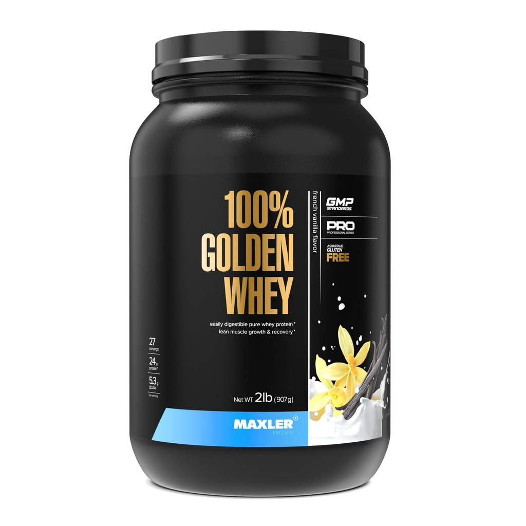 Maxler 100% Golden Whey Protein - 24g di Proteine per Serving - Polvere di proteina di siero Premium per l'allenamento pre post - miscela di idrolizzato di isolamento del siero di rapido assorbimento del siero di latte - French Vanilla Protein 2lb