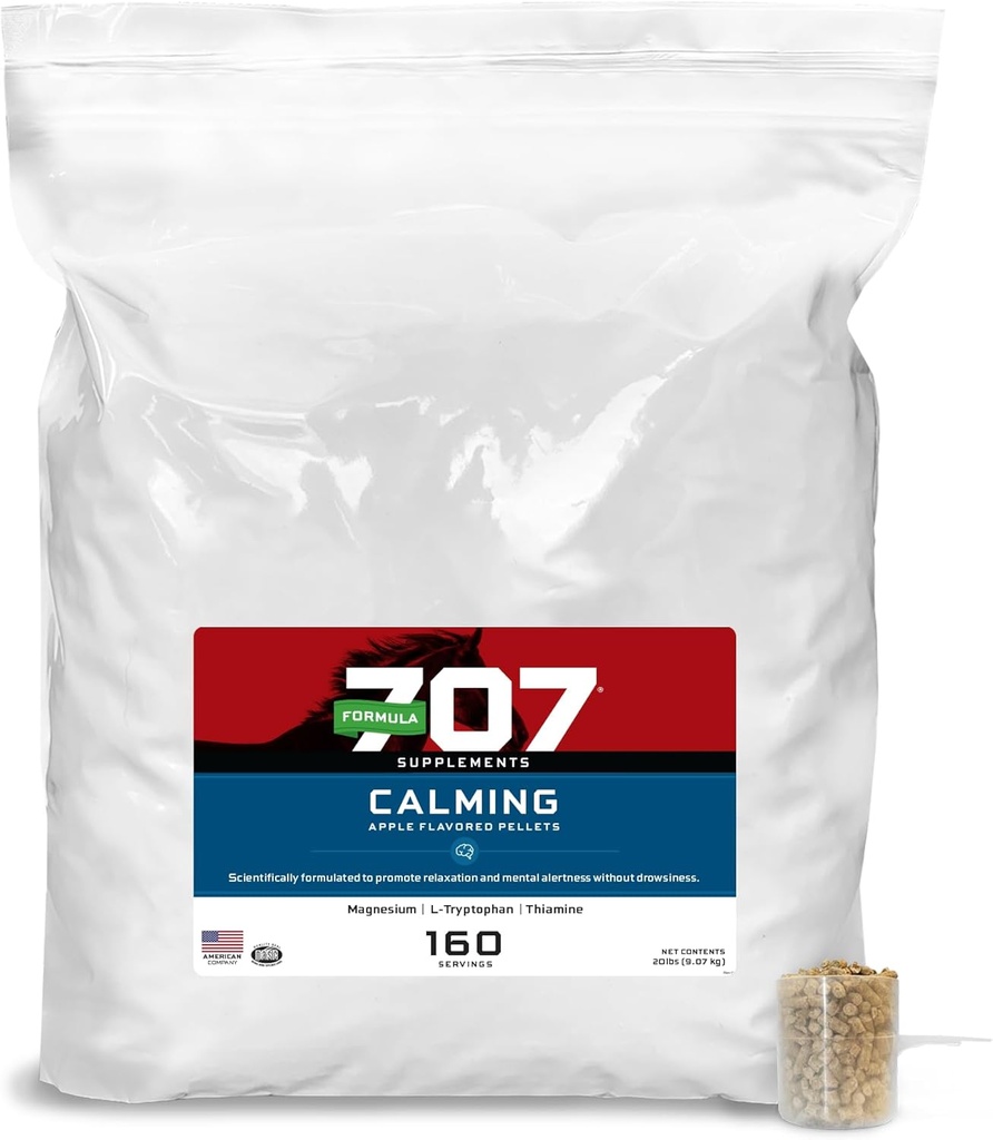 Formula 707 Calming Equine Supplemento 20LB Bag – 160 Serve – Rilievo di ansia e messa a fuoco avanzata per cavalli – L-Tryptophan, Thiamine & Magnesio