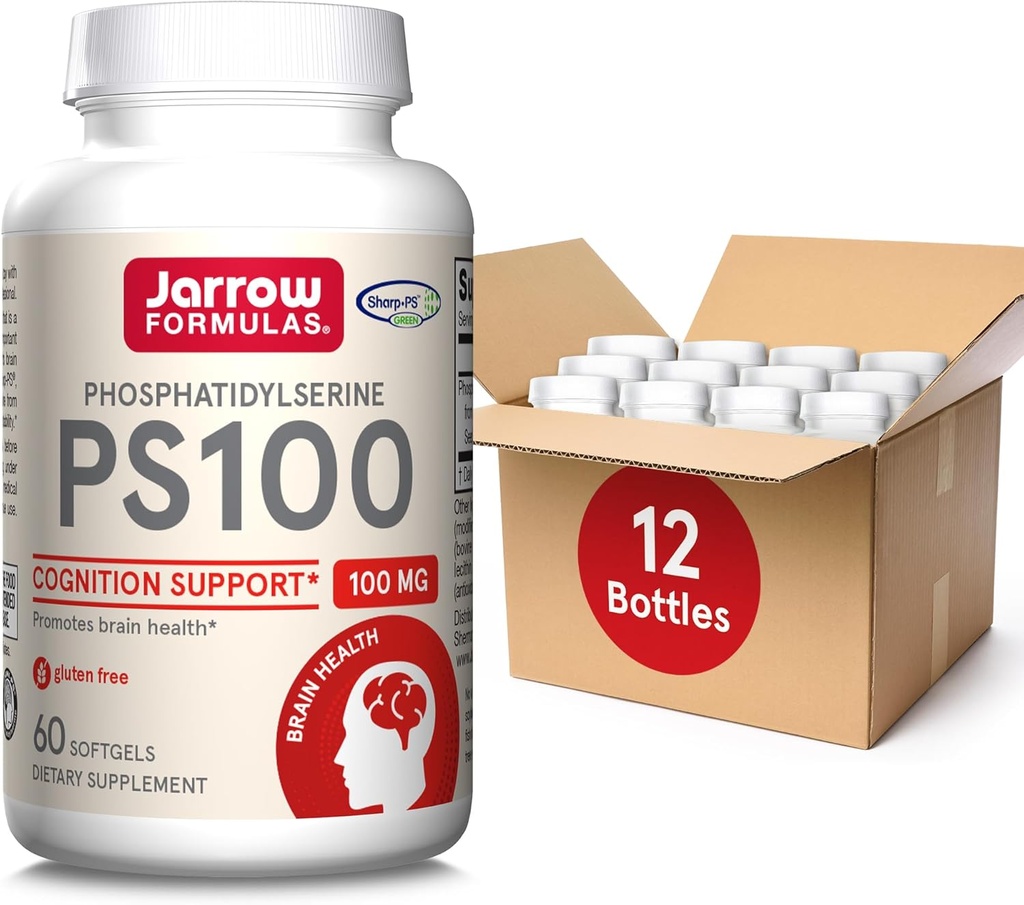 Jarrow Formulas PS100 Phosphatidylserine 100 mg, integratore alimentare per la salute del cervello e il supporto di cognizione, 60 Softgels, 20-60 giorni di alimentazione, pacchetto di 12