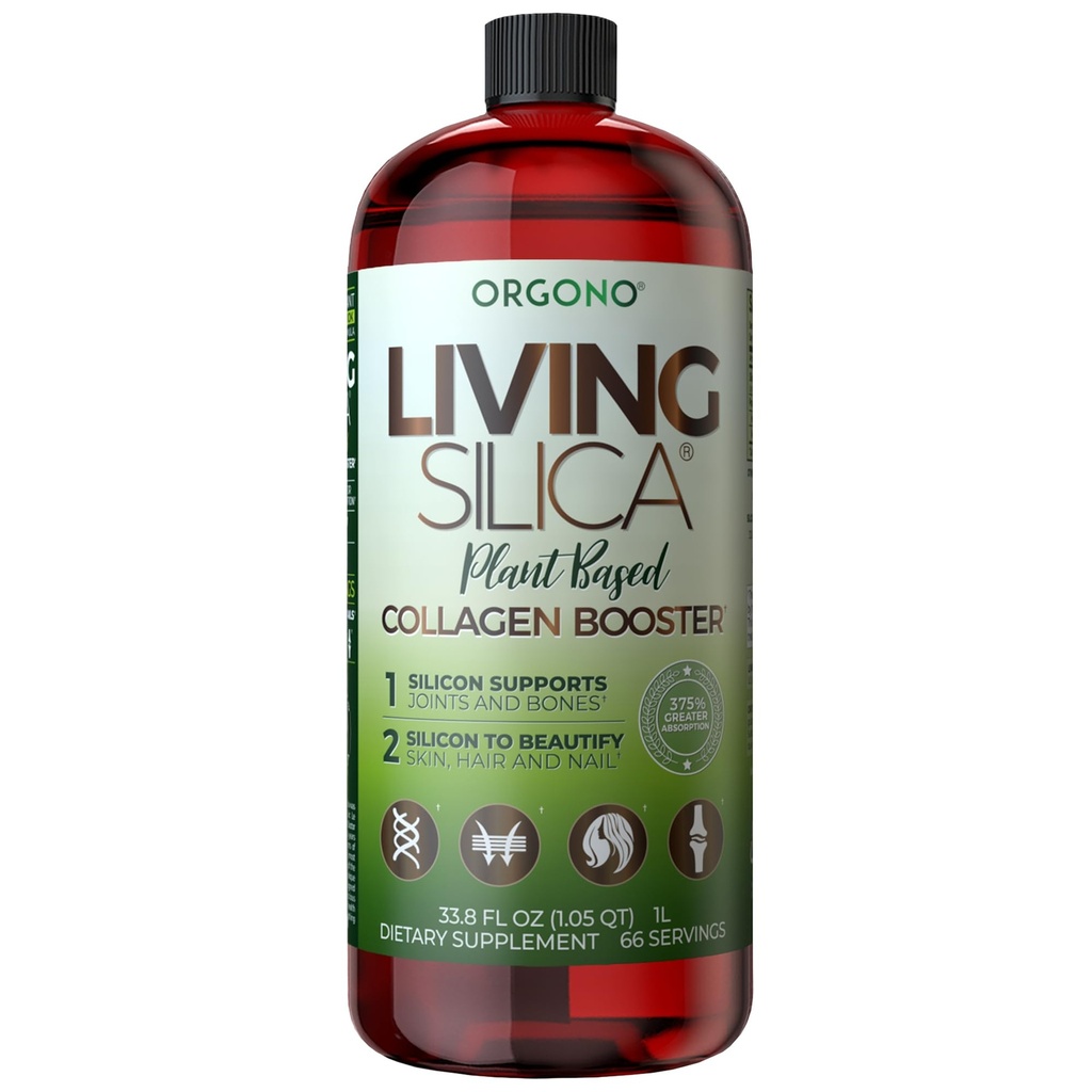 Orgono Living Silica Plant-Based Collagen Booster | Estratto di coda di cavallo & Rosemary | Supporta il collagene & Elastin per Joint & Bone Health, pelle di garofano, capelli forti & unghie | 33.85 Fl Oz