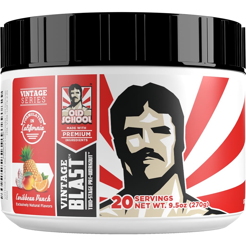 Old School Labs Ultimate 2 Stage Pre Workout per l'energia esplosiva, pompe di massa e messa a fuoco - Preallenamento per uomini e donne - Polvere naturale pre allenamento con aminoacidi, 250 mg di caffeina, Caraibi Punch