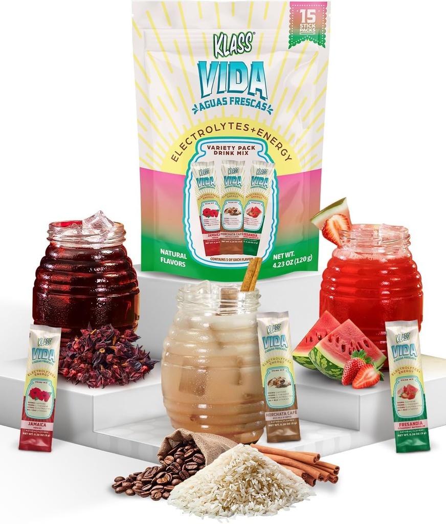 Hydration + Energy Electrolyte Drink Mix – Variety Pack mit Hibiscus, Kaffee Horchata & Erdbeerwassermelone, Sugar-Free mit Koffein, L-Theanin, Kokoswasser & Minerals