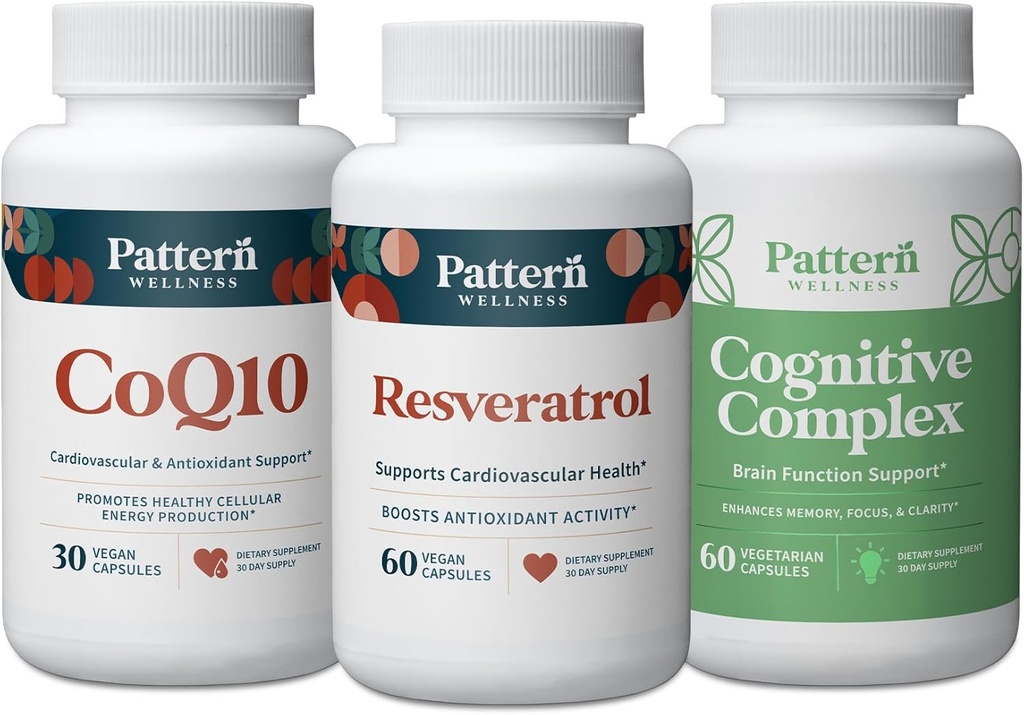 Muster Wellness Gesunde Aging Bundle - CoQ10, Resveratrol, Kognitiver Komplex - Fördert zeitlose Gesundheit & Wellness - 3 Pack, All-Natural, Vegan-Friendly Formeln