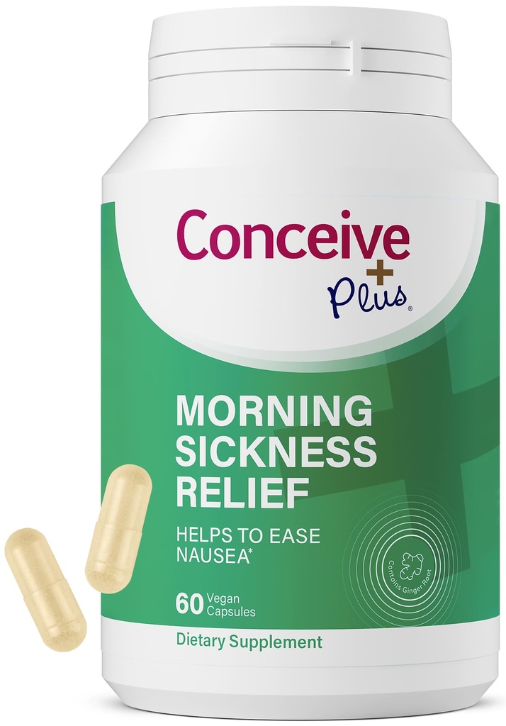 CONCEIVE PLUS Morning Sickness Relief - Pure Dried Ginger Powder - Relief von Übelkeit, Motion & Stomach Discomfort während der Schwangerschaft - Essential for Expecting Moms - Non-GMO - 60 Vegan Capsules