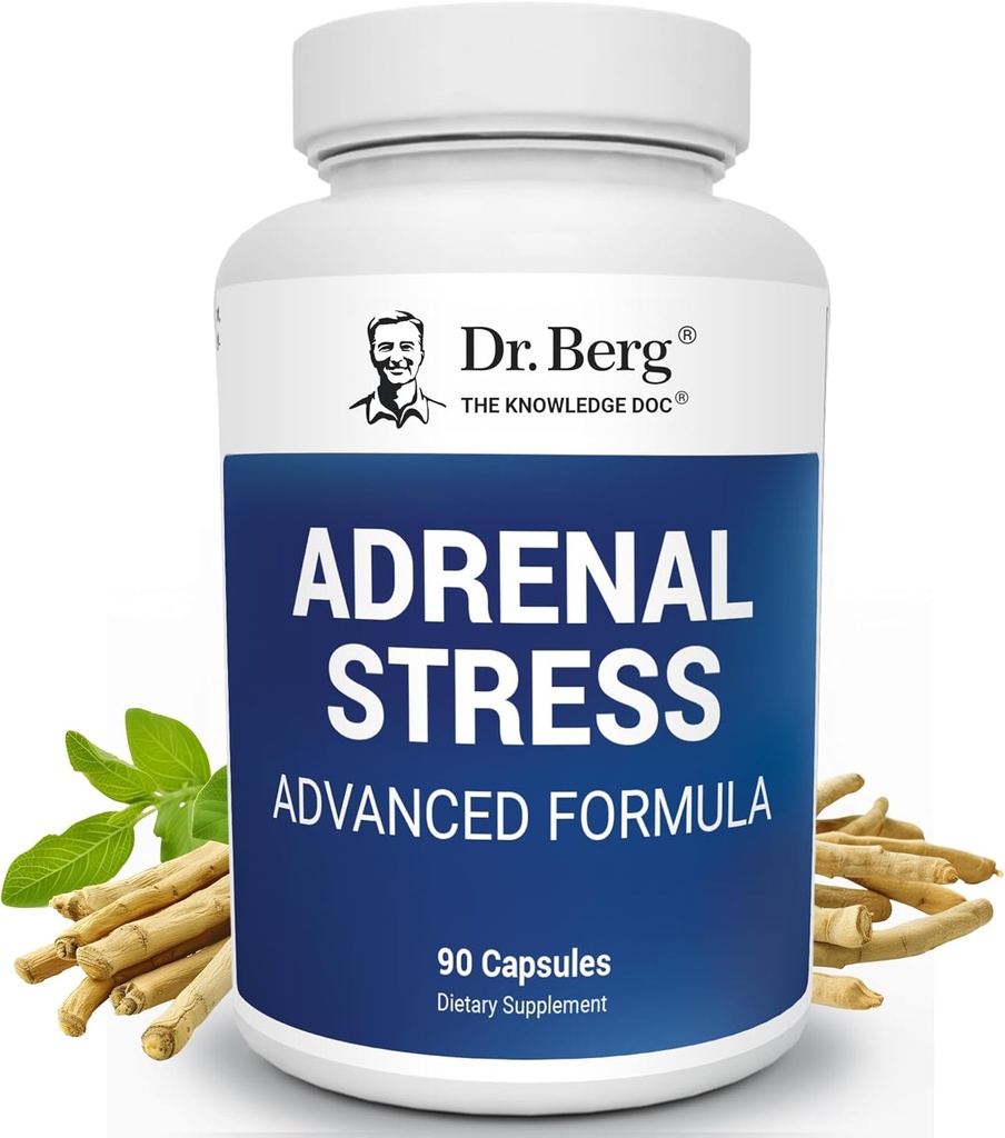 Dr. Berg’s Adrenal Stress Advanced Formula - Supplementi di supporto per lo stress, l’umore e il supporto energetico - Supplementi surrenali - Cortisol Manager con Ashwagandha - 90 Capsule
