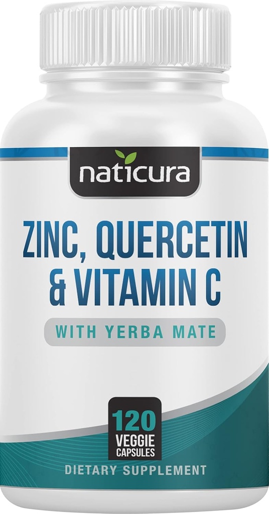 Zinc Quercetin with Vitamin C and Yerba Mate - 4-in-1 Nutritional Immune Support Supplement - 120 Veggie Capsules - Made in the USA
