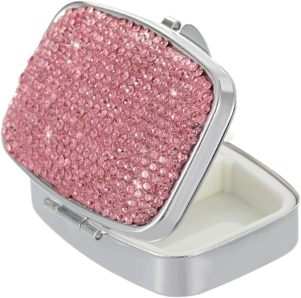 Pill Organizer Travel,Square Small Metal Pill Box Case,Kompakt Medizin Vitamin Container,Portable Pillenhalter Flasche für Frauen (Pink)