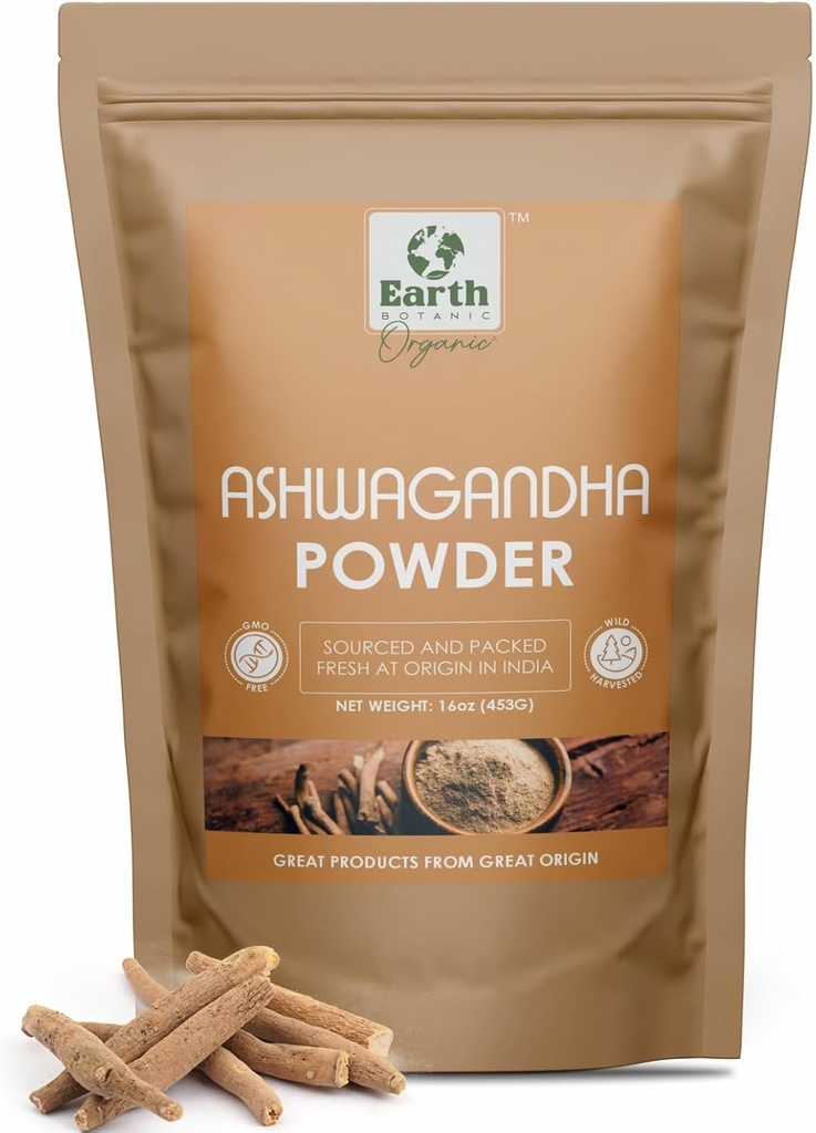 Poudre de racine d'Ashwagandha 453g (16 oz) - Sans OGM et sans gluten - Withania Somnifera Source de l'Inde (paquet de 1)