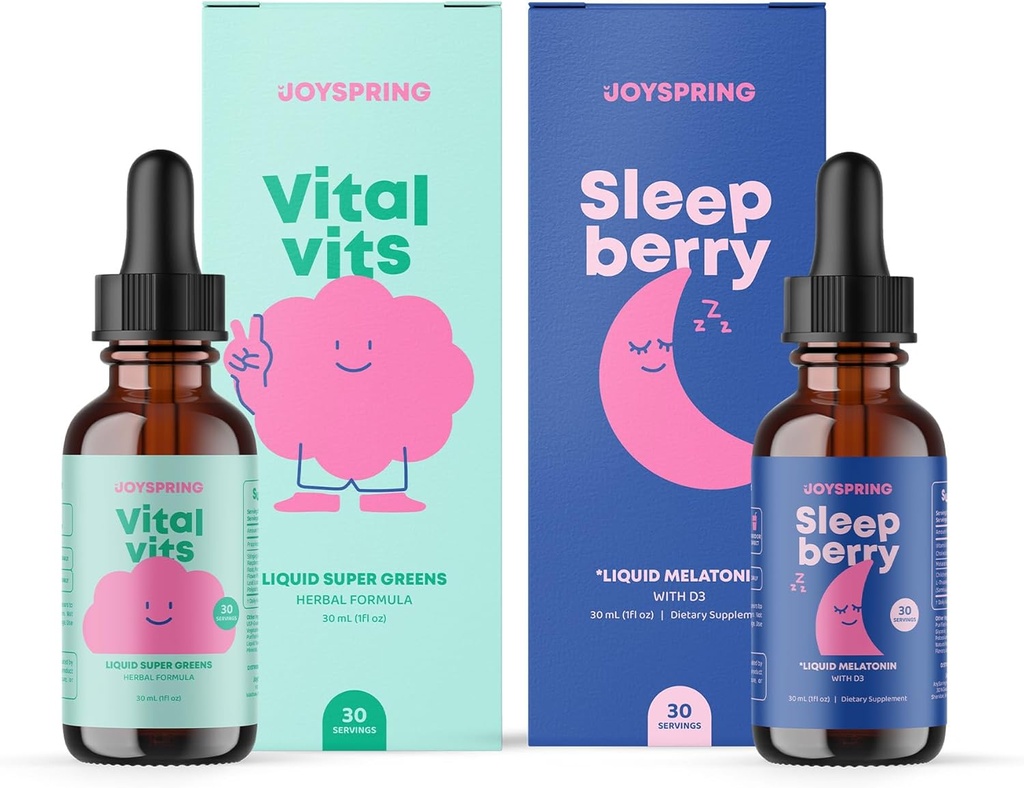 JoySpring Multivitamin & SleepBerry Bundle | Bambini Vitamine & Minerali Naturalmente Fonte, Non OGM, Formula Liquida Non-alcolica, Supporto per la salute | Integratori vegani e vegetariani
