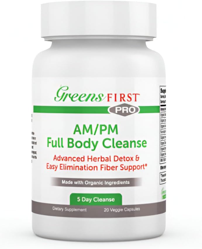Greens First Full Body AM/PM Cleanse Supplement - per Detox naturale delle tossine - Full Intestinal & costipation Relief - Digestive Health Capsule - 20 Veggie Capsule
