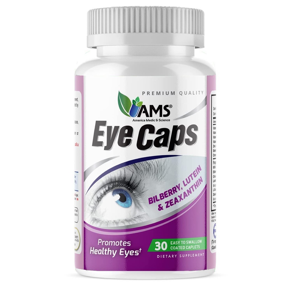 Amerika Medic & Science EyeCaps (30 Caplets) | Nahrungsergänzung für Männer und Frauen | Unterstützt Vision Gesundheit | angereichert mit Lutein, Zink, Selen, Chrom, und Vitamine A, C, E, und B2
