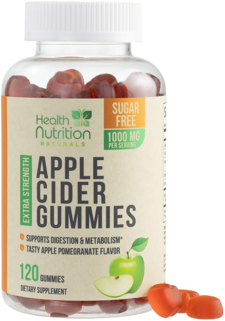 Aceto di sidro di mele Gummies 1000mg - Max Strength Zucchero Gratuito ACV Gummy Vitamine, Supporta Metabolismo & Energia, Keto Friendly, Vitamina B12, Gelatin-Free, Gluten-Free, Vegan & Non-GMO - 120 Gummies