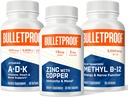 Bulletproof Tripla Threat Strength Bundle, Vitamine A-D-K, 30 Softgels, Zinco con Rame, 60 capsule, Methyl B-12, Gusto di spearmint, 60 Lozenges