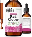 Extraits de trèfle rouge sauvage et biologique - Suppléments de ménopause pour femmes - 600 mg Teinture de trèfle rouge liquide - 1 mois d'approvisionnement - Blossom de Pratense Trifolium - sans sucre et sans alcool - 2 oz