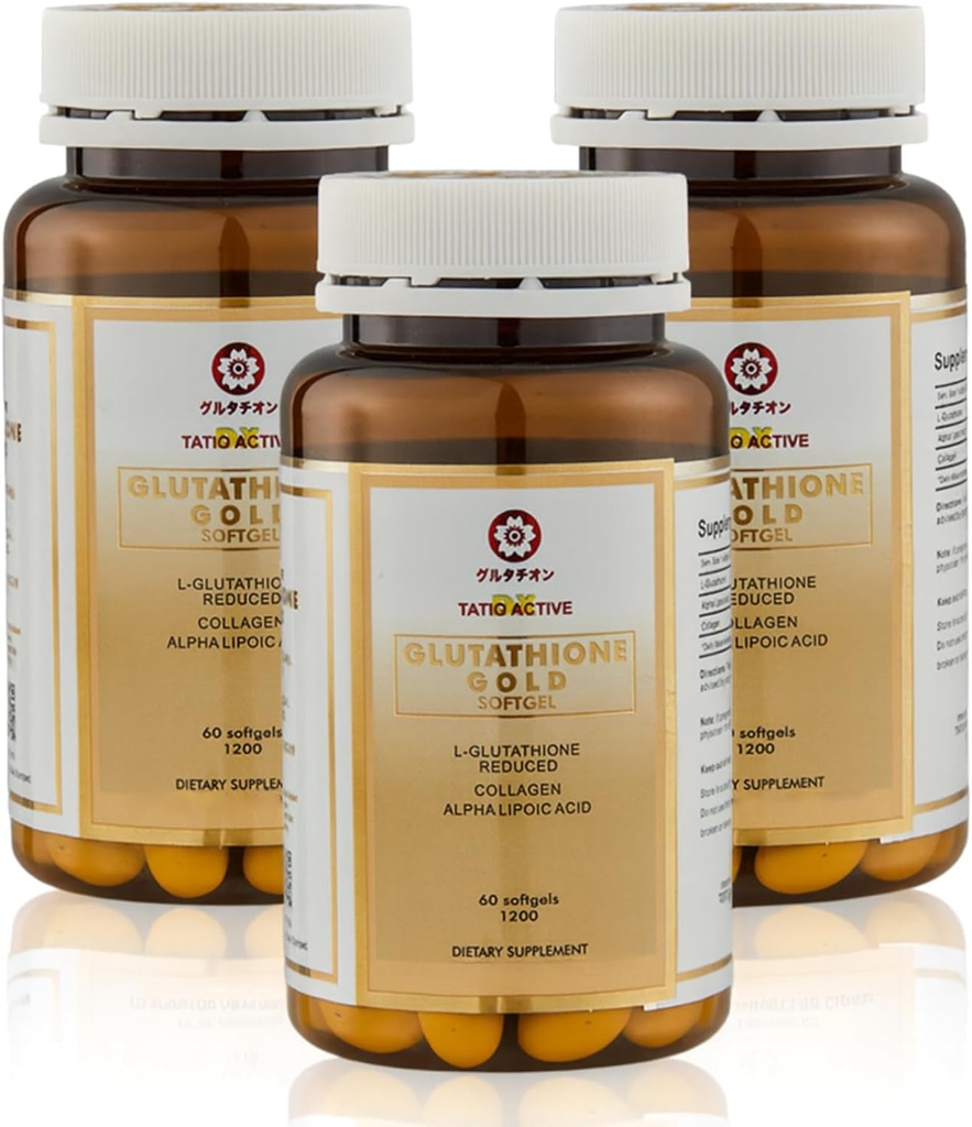 Realizzato in Giappone Advanced Gold Glutathione Capsule con Collageno, Vitamina C e Antiossidanti Supplemento per Pelle Radiante e Gioventù, Produzione di Collagene & Anche Tono della Pelle – 3 Bottiglie