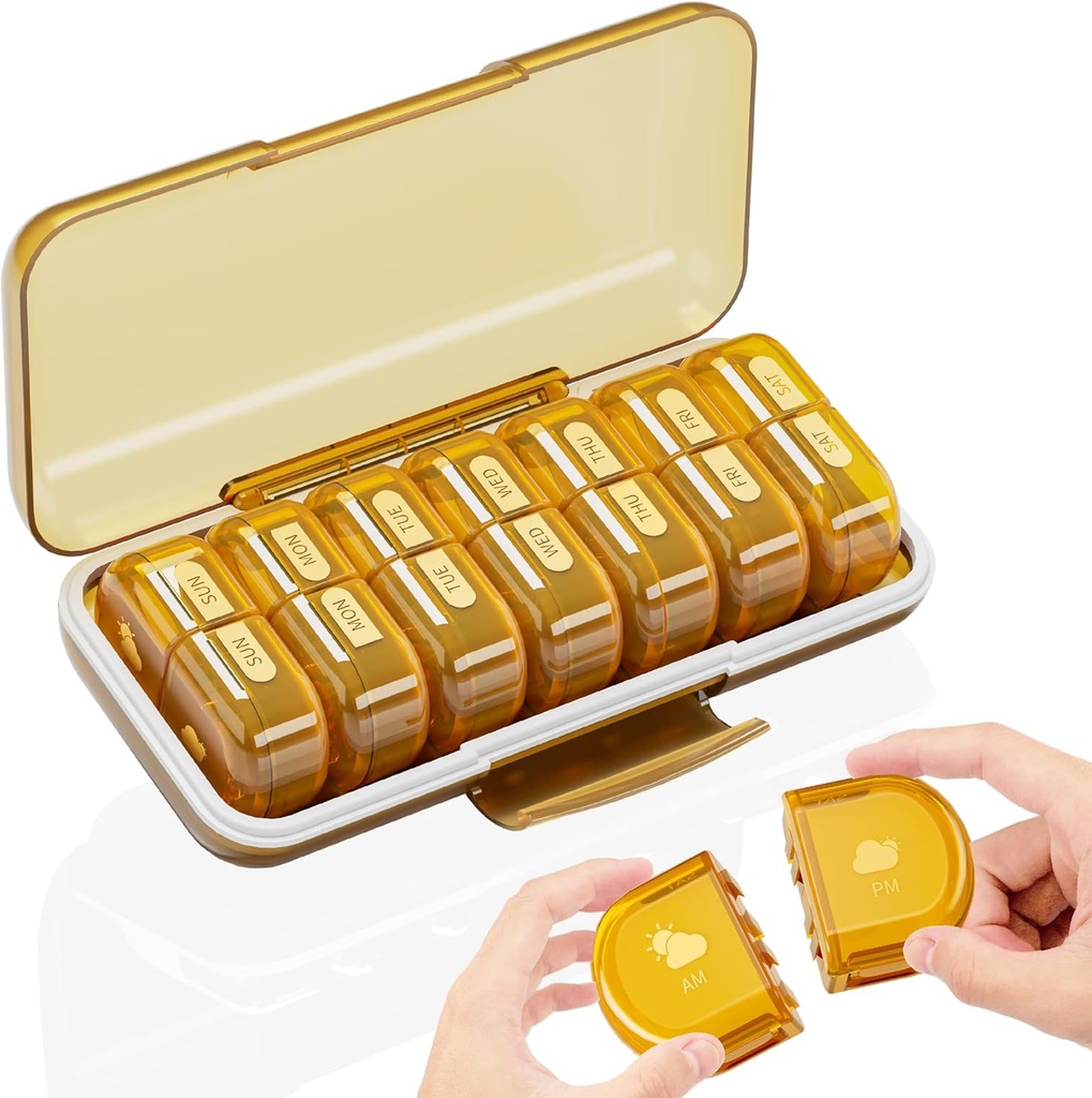 Organizzatore settimanale di pillole 2 volte al giorno, grande 7 giorni Am Pm Pill Box - Acedada Twice Daily Pill Case con Detachable Day Night Design, contenitore di medicina Holder per la vitamina, oli di pesce, integratori, ambra