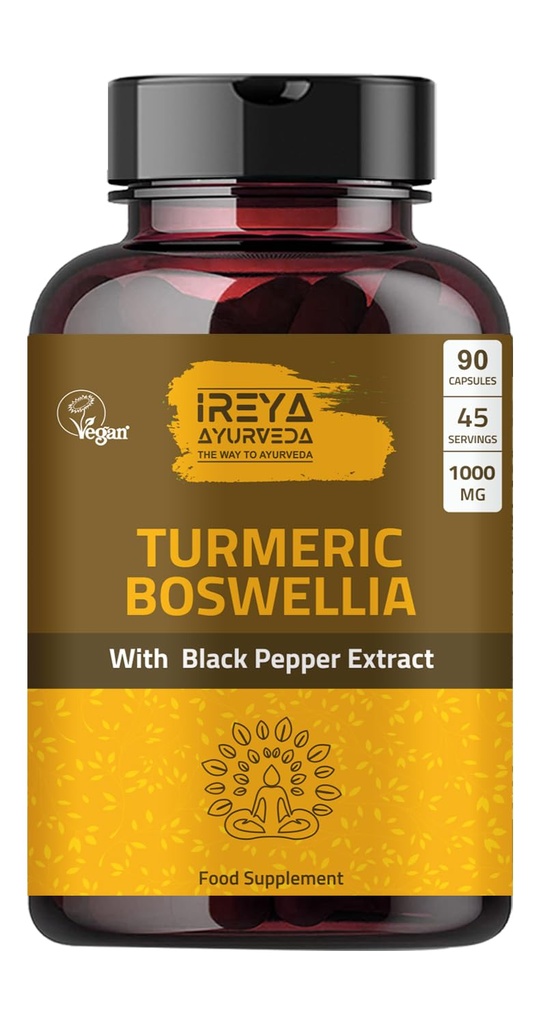Boswellia Extrakt Kapseln (90 Kapseln) 1000 mg - Boswellia Serrata mit 95% Schwarz Pfeffer Extrakt und Curcuminoide Extrakt und 65% Boswellia Extrakt