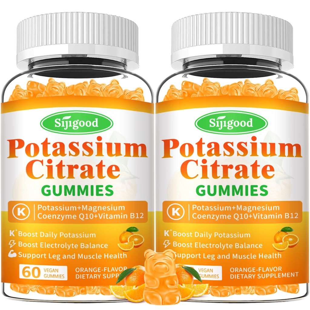2 Pack Kalium-Zitrat-Gummi-Gummi-Ergänzung für Muskel-Gesundheit, Leg Cramp Relief, Elektrolyt Balance – Vegan, Non-GMO, Glutenfrei, Orange Flavor, 120 Count