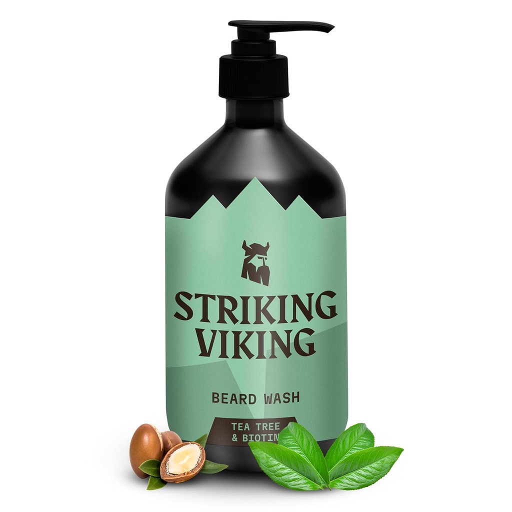 Striking Beard Shampoo vichingo con Tea Tree, Biotin & Jojoba olio - 17 oz Deep Cleansing, Paraben & Sulfate Free per tutti i tipi di Beard