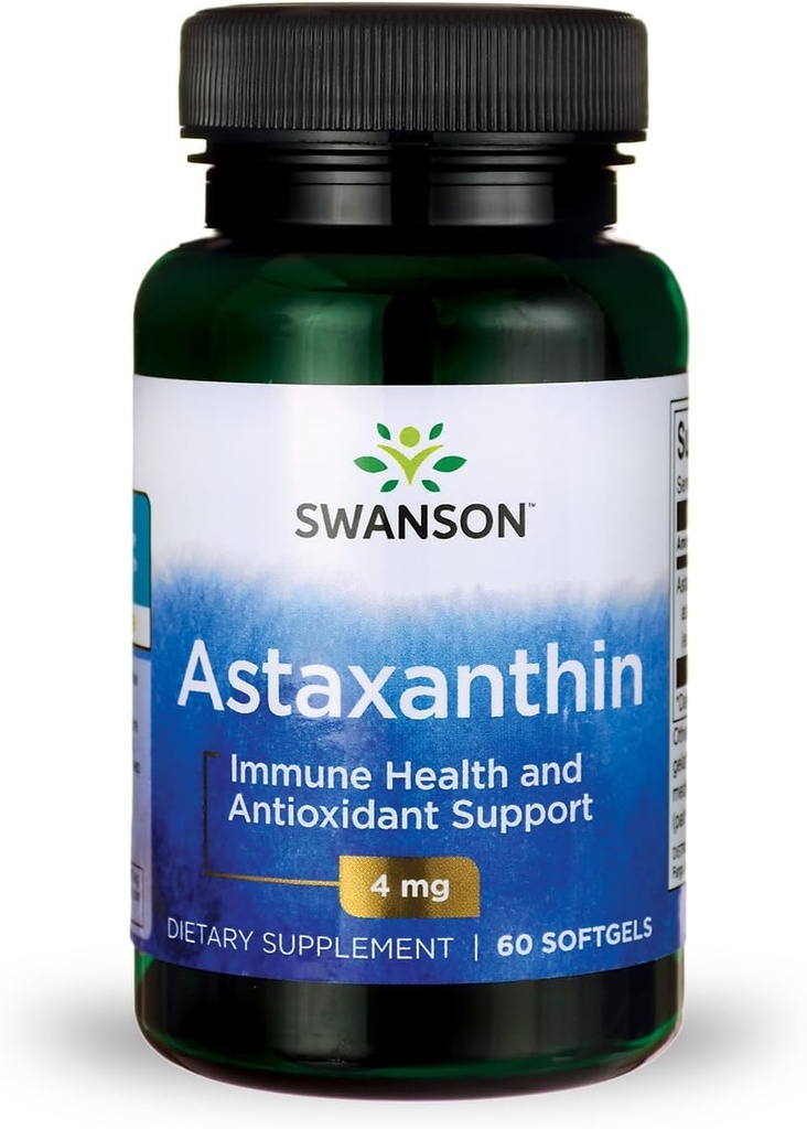 Swanson Astaxanthin Eye Vision Brain Skin Health Antioxidans Support Supplement (Astaxanthin 4 mg) 60 Softgels Sgels