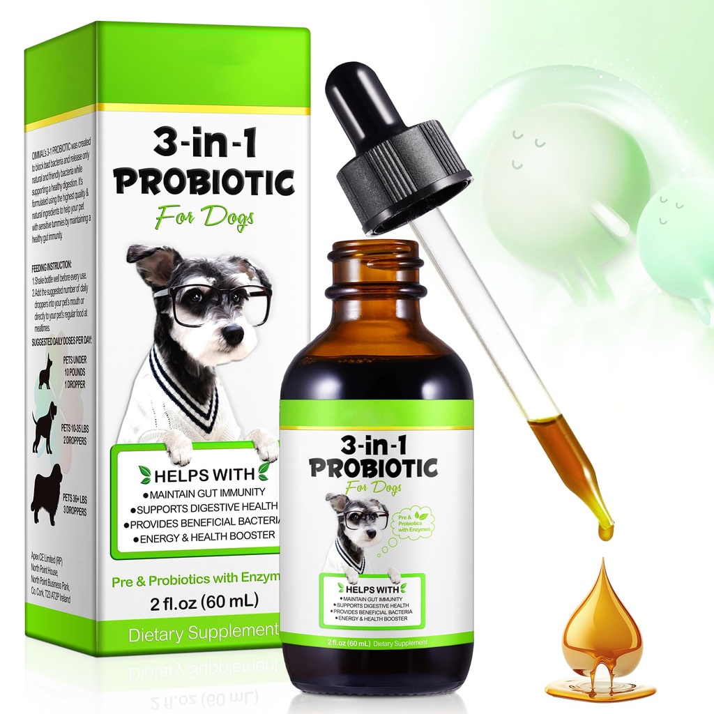 Probiotics for Dogs,3-in-1 Dog Probiotics,Dog Probiotics for Digestive Support, Dog Probiotic Supplements,Pet Probiotics for Dogs, Liquid Probiotics for Dogs | 2 Oz