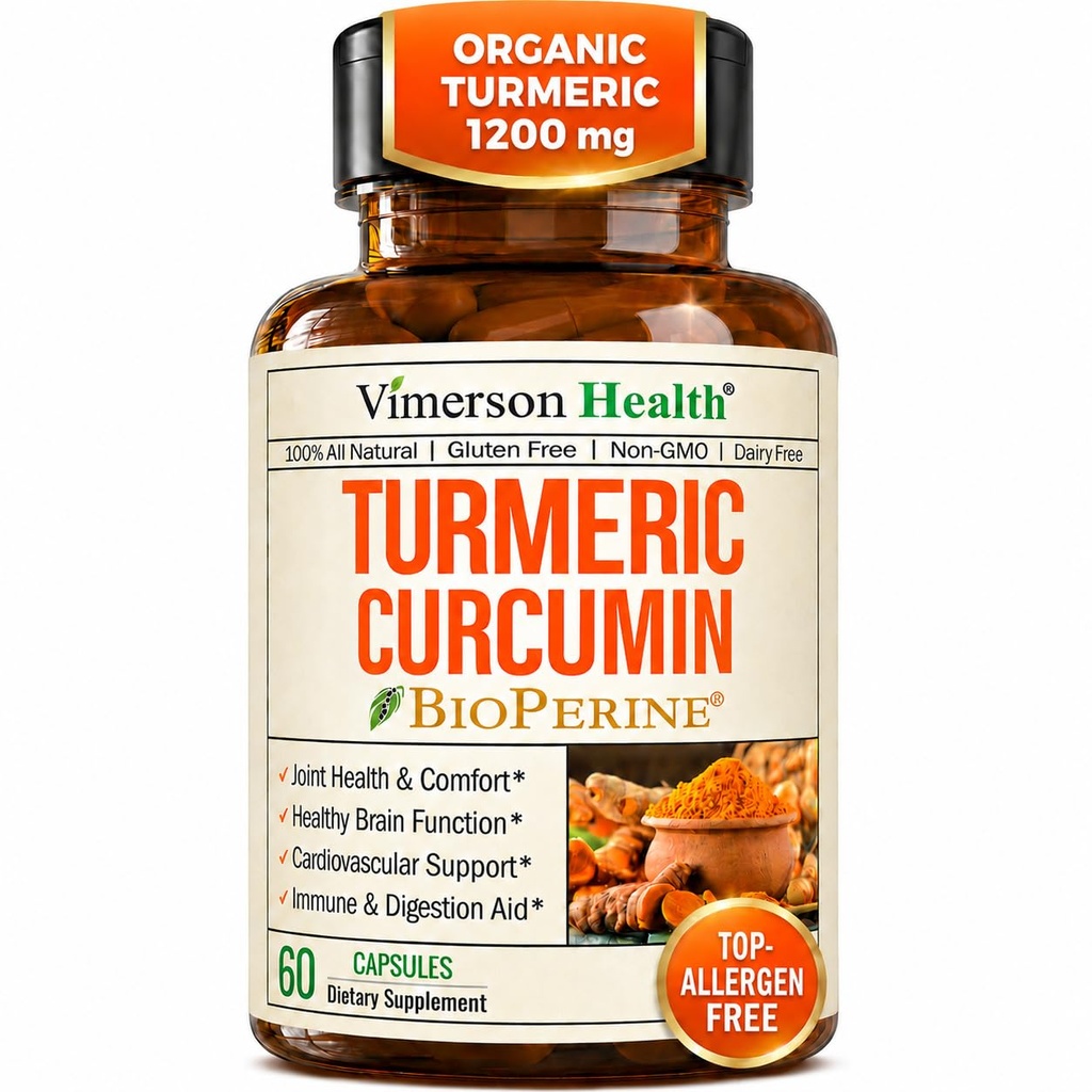 Kurkuma Ergänzung - 1200 mg Organic Turmeric + Tumeric Extract (95% Curcuminoids) für Joint Support & Digestive Health - Kurkuma Ergänzung - Pure Curcumin mit schwarzem Pfeffer - 60 Kapseln