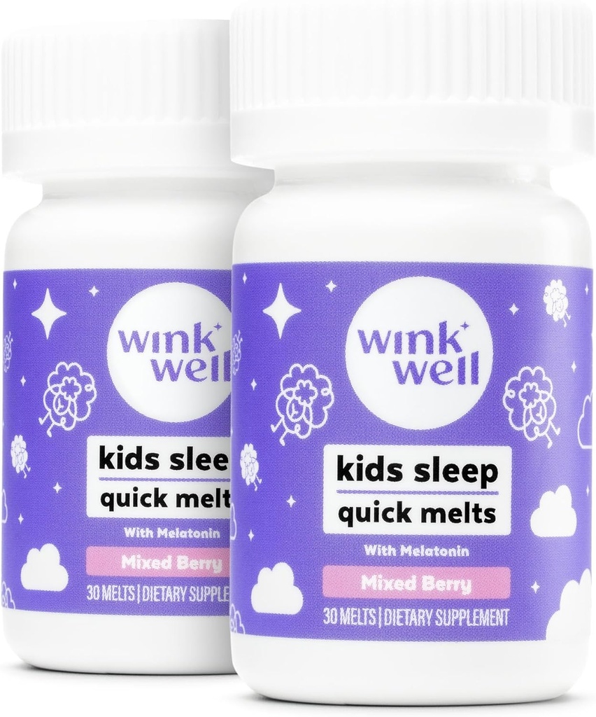 Wink Well Kids Chewable Melts- Kinder Schlafhilfe Chews mit Melatonin 1mg- Quick Deep Kleinkind Schlafhilfe, Drug-Free-Fast, Non-Habit-Forming Dissolve Tablets- 30 Melts (Pack von 2)