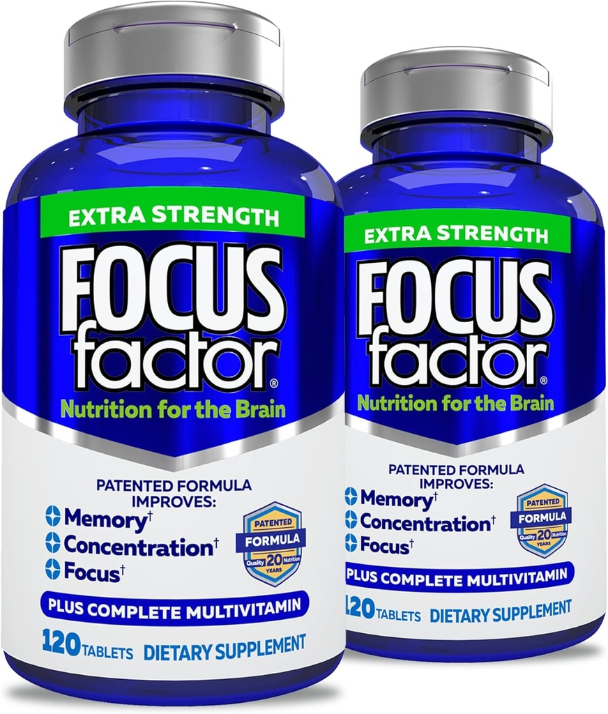Fokusfaktor Erwachsene Extrastärke, 120 Count- Brain-Ergänzung für Gedächtnis, Konzentration, Fokus - DMAE, Vitamin D, DHA- Brain Health Supplement – Trusted Formula- Brain Vitamins, Fokus Pillen (2 pk)