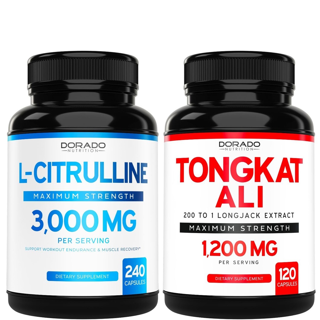 L Citrulline 3000mg Supplemento (240 Conte) L Arginina & Nitric Oxide Pillole - Tongkat Ali Per Uomini 1200mg 200 a 1 Estrarre - (120 Conta) Forza di supporto, Drive & Performance atletica - Vegan & USA Made