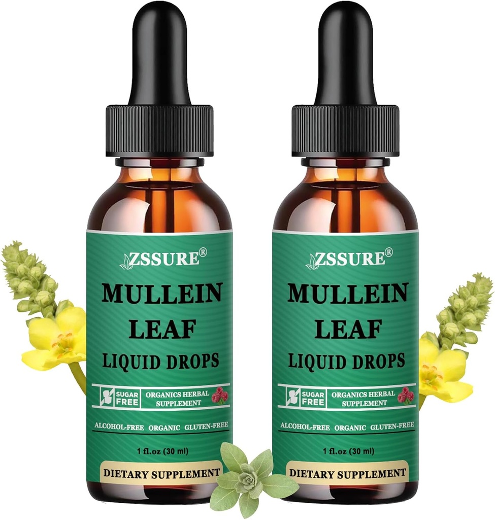 (2 Pack) Mullein Tropfen für Lunge - Mullein Blatt Extrakt - Made in UK - Tincture Support Respiratory Health,Lung Detox,Bronchial Cleanse -Liquid Drops 5X Stronger Than Mullein Tea,Pills