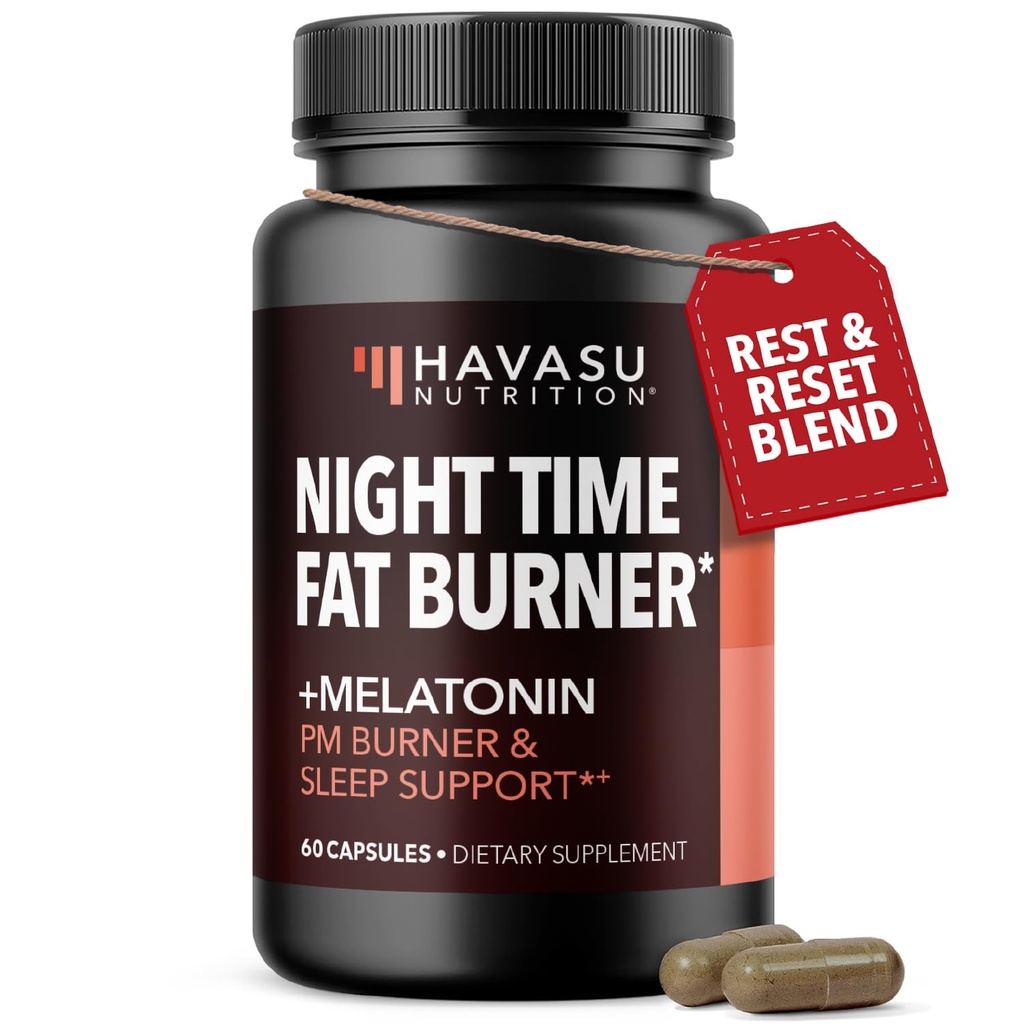 Capsules de brûleur de graisse de nuit pour les hommes et les femmes - Comprimant d'appétit pour la perte de poids avec le rein blanc - 60 Compte - Booster de métabolisme avec la mélatonine pour le soutien du sommeil - 2-Mois