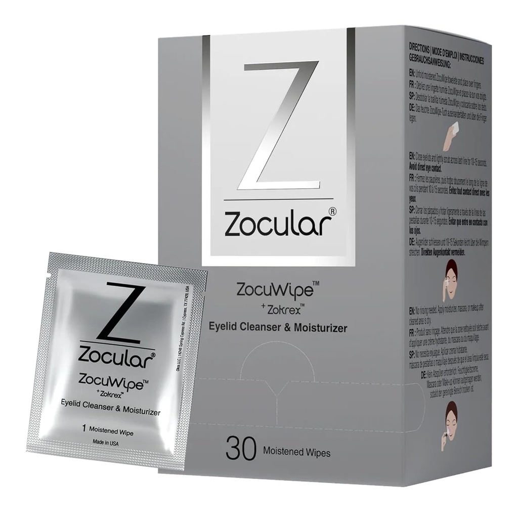 Zocular - Zocuwipe Eyelid Wipes with Natural Okra Complex - Eyelid Cleanser und Moisturizer Pads - Eyelid Cleansing Wipes - Blepharitis Behandlung - 40ct