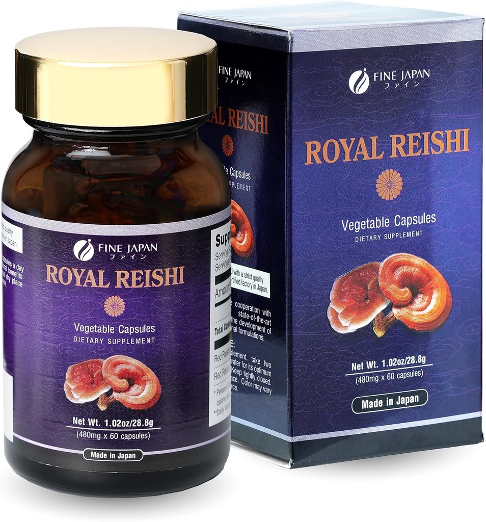 FINE JAPON Capsules de champignons bio Reishi - Supplément d'extrait de champignons organiques pour stimuler votre système immunitaire Santé Champignon dynamique - 60 capsules