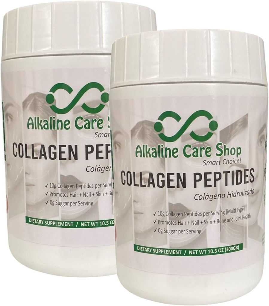 Alkaline Care | Peptidi di collagene idrolizzati per le donne e gli uomini | Polvere di collagene multi-tipo per capelli, ossa, pelle, unghie e giunti |10g Peptidi di collagene per porzione | Set di 2 | 21Oz (600g)